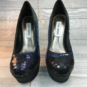 EUC Steve Madden Jersie Sequin Platform Heels Blue